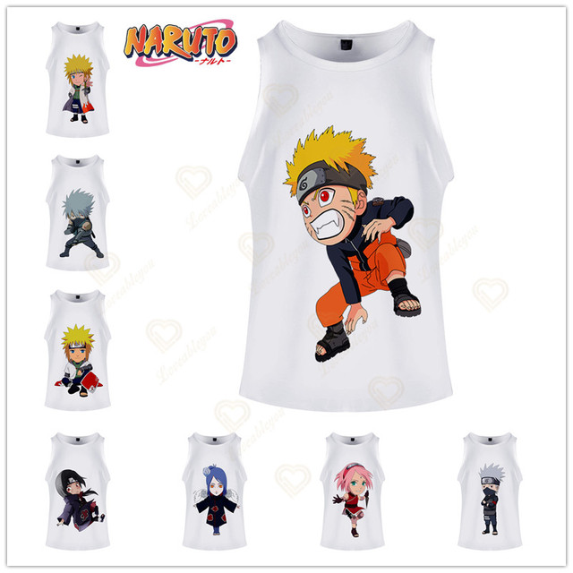 Anime naruto branco colete 2022 nova moda unissex tank topos 3d